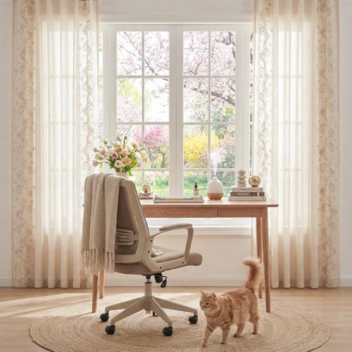 jinchan Floral Linen Curtains, Back Tab 50x96 Inch, 2 Panels Beige - color: Vine | Beige, size: 50"W x 96"L (Pack of 2)