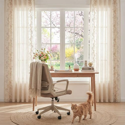 jinchan Floral Linen Curtains, Back Tab 50x96 Inch, 2 Panels Beige - color: Vine | Beige, size: 50"W x 96"L (Pack of 2)