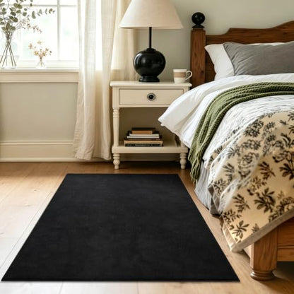 3x5 Black Solid Area Rug Washable Non-Slip Soft Thin for Bedroom Kitchen - color: 08 Black Solid, size: 3' x 5' (Rectangular)