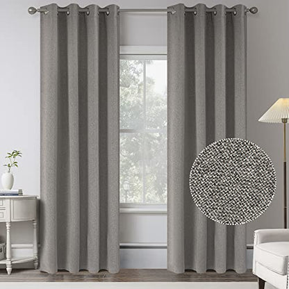 100 Percent Blackout Curtains 84 Inches Long - 2 Panels Stone Colour Burg Linen Textured Curtains - Shabby Chic Linen Curtain Drapes for Modern Farmhouse(2 Panels,W 52 x L 84 Inch Length) - color: Stone, size: 52"W x 84"L (Pack of 2)