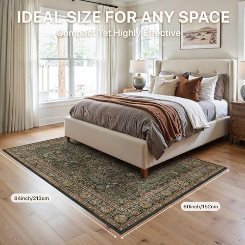 Bavni 5x7 Washable Area Rug for Living Room, Non Slip, Dark Green Brown - color: Dark Green Brown, size: 5' x 7' (Rectangular)