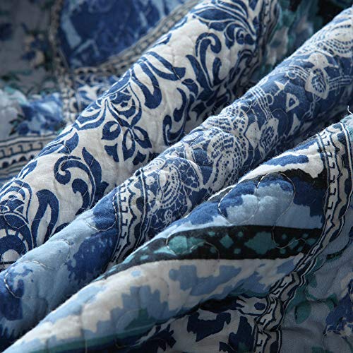 NEWLAKE Quilted Throw Blanket for Bed Couch Sofa, Blue Classic Bohemian, 60X78 Inch - color: Blue