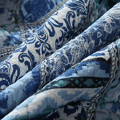 NEWLAKE Quilted Throw Blanket for Bed Couch Sofa, Blue Classic Bohemian, 60X78 Inch - color: Blue