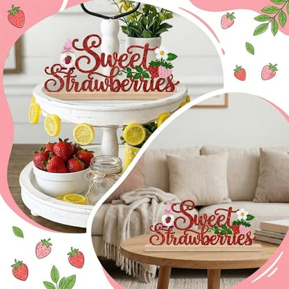 Strawberry Table Decor Centerpiece, Red Metal Table Sign - style: Sweet Strawberries