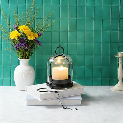 5"x7.5" Versatile Modern Metal Hurricane Lantern with Handmade Sturdy Glass Dome in Black for 3" Pillar Candle & Plants, Industrial, Farmhouse - color: Black, size: 5"x7.5"