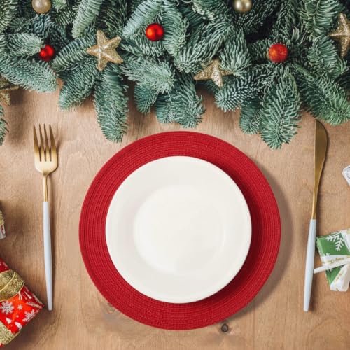 Potchen 6 Set Christmas Round Cotton Woven Placemats 15 Inch,Classic