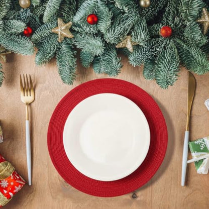 Potchen 6 Set Christmas Round Cotton Woven Placemats 15 Inch,Classic