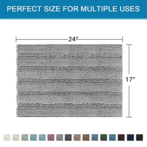 H.VERSAILTEX Bathroom Rugs Bath Rugs for Bathroom Non Slip Bath Mats Extra Thick Chenille Striped Rug 17" x 24" Absorbent Soft Shaggy Washable Dry Fast Bath Mats for Bath Room Floor - Dove - color: Dove, size: 17" x 24"