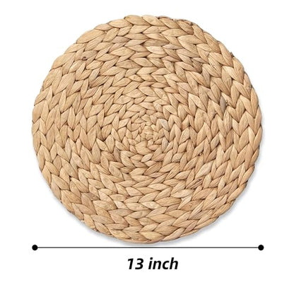 Round Woven Placemats Set of 2, Natural Wicker Place mats, Boho Farmhouse Rustic Plate Chargers, Rattan Table Mats for Dining Table, Fall, Halloween, Thanksgiving, Christmas Decor (13 inch)