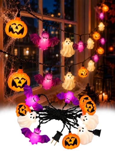 8.5FT Halloween Pumpkin Bat Ghost Lights, Plug-in 10 LED Decor - color: Pumpkin Ghost Bat Lights