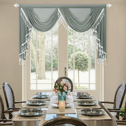 VOGOL Sheer Waterfall Valance for Living Room, 59 x 43, 1 Panel, Gray - color: Grey, size: 59"W x 43"L (Pack of 1)