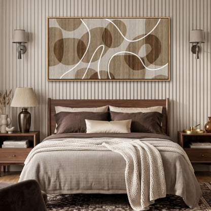 YDYSUNE Boho Neutral Tone Geometric Oval Canvas Wall Art Thin White Curve Line Horizontal Above Sofa Wall Painting 20×40 inch - color: New Brown, size: 40"L x 20"W