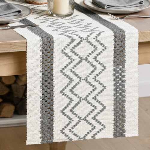 Artoid Mode Dark Grey Stripe Diamond Woven Table Runner 12x36 Inch - color: Dark Grey, size: 12" x 36", Table Runner