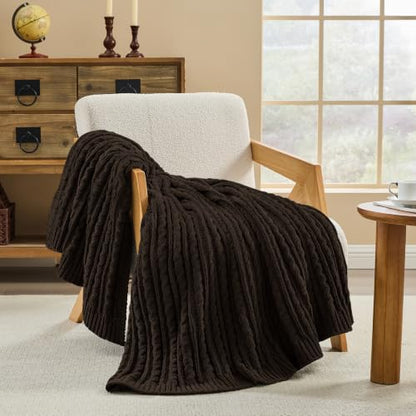 Cocoa Brown Cable Knit Throw Blanket,Extra Thick Cozy Sofa Blanket 50x60 - color: Cocoa Brown, size: 50"x60"