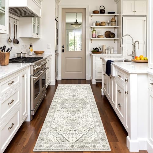 Deerly 3x8 Runner Rug Non Slip - Kitchen Washable Rug Runner with Non-Shedding, Boho Runners for Hallways Distressed Carpet Bedroom Border Cream - color: Border Cream, size: 3'x8'