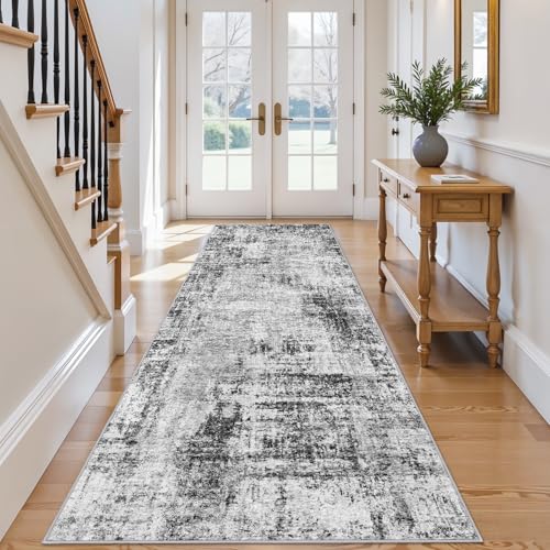 3x10 Runner Rug Non-Slip Washable: Modern Long Hallway Runner Rug Black - color: Black, size: 3' x 10' (Runner)