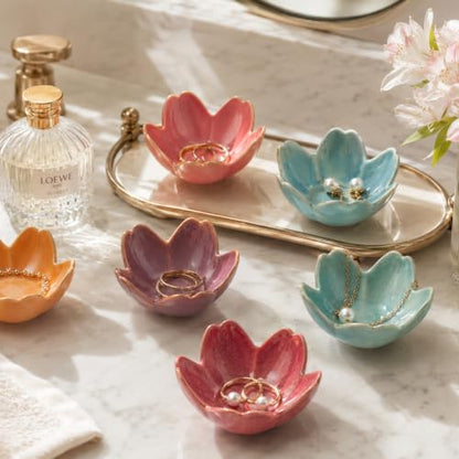 Floral Ceramic Jewelry Tray, 3.5" Ring Holder Trinket Bowl - color: purple