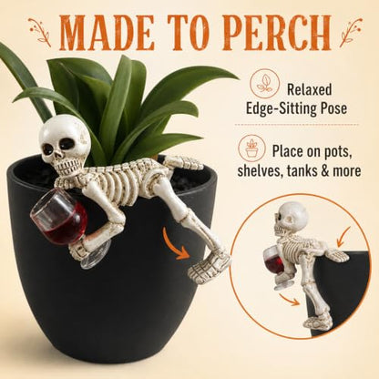 Halloween Skeleton Flowerpot Decoration, Weather Resistant Resin Garden Statue (Wine Glass Skeleton) - color: Style11