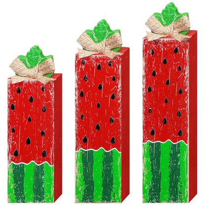 MiniInflat 3 Pcs Watermelon Table Decor, Summer Fruit Wooden Block Sign - style: Watermelon