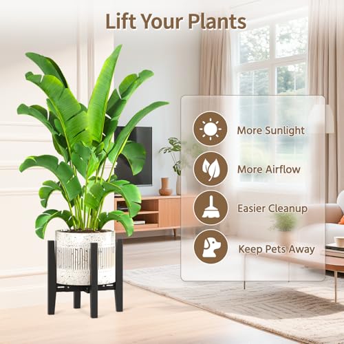 LASZOLA Plant Stand Flower Pot Holder Indoor Adjustable, Bamboo Black - color: 1 Pack Bamboo Black