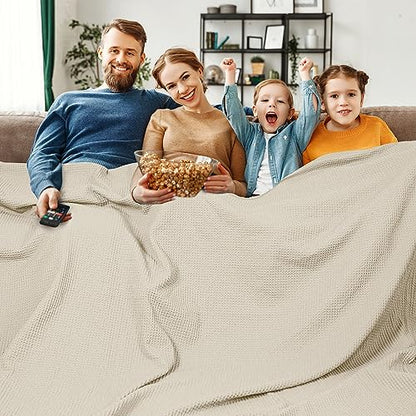PHF 100 Cotton Waffle Big Family Oversized Blanket, 120" X 120" Linen/Stone - color: Linen/Stone, size: Oversized King(120" x 120")