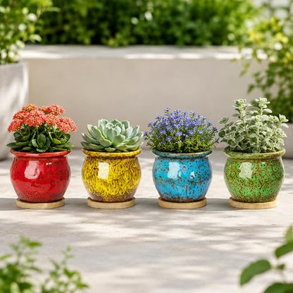 ARTKETTY Succulent Pots, 4.5'' Small Plant Pots with Drainage Tray - color: 4.5'' Colorful 2