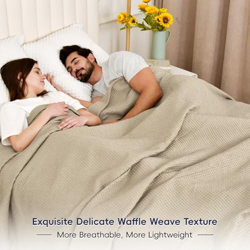 PHF 100% Cotton Waffle Oversized King Big Blanket, 120" X 120" Simply Taupe - color: Khaki/Simply Taupe, size: Oversized King(120" x 120")