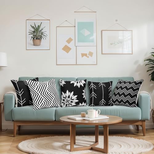 Flutesan 12 Pcs Pillow Covers 18x18 Geometric Linen for Couch, Black - color: Black
