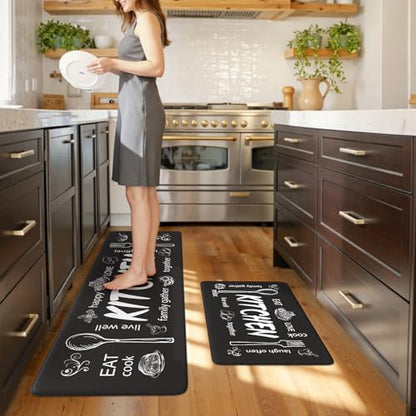 KIMODE Anti Fatigue Kitchen Mats,Black Farmhouse Kitchen Rugs Sets of 2 - color: Kitchen/Black, size: 59"L x 17.3"W x 0.47"Th + 29"L x 17.3"W x 0.47"Th
