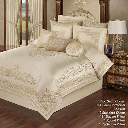 Touch of Class Versailles Luxury Comforter, Classic Pearl, Queen, 7 Pc Set - size: 7 Piece Queen Comforter Set