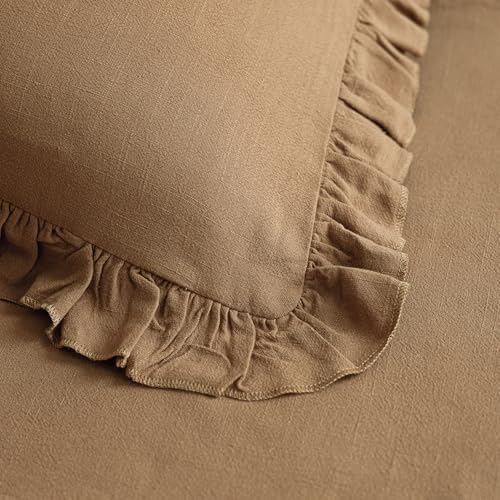 Foindtower Linen Fringe Ruffle Throw Pillow Covers 18×18 Inch Orange Brown - color: Hazel, size: 18" x 18" (Pack of 2)