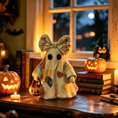 Halloween Ghost Figurine Cute Bow Resin Ghost Statue 1 Pcs - color: Styl 23