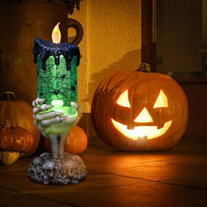 Eldnacele Spider Snow Globe Flameless Candle Battery Operated with Timer - color: 3-spider Skeleton Hand