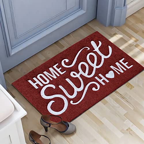 AAZZKANG Red Front Door Mat Decorative Entrance Mats with Non Slip Rubber Backing Easy to Clean Home Sweet Home Doormat for Patio,High Traffic Areas - color: Dark Red, size: 18" x 28" (Rectangular)