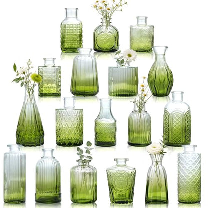 Petal Petite Small Green Glass Bud Vase Set of 18 for Wedding Centerpieces - color: Green