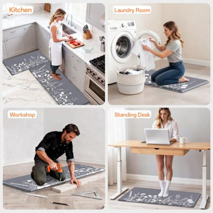 Kitchen Mats for Floor, 2-Piece Anti-Fatigue Kitchen Rugs, Grey - size: 17.3" x 30"+17.3" x 47"-0.4 inch