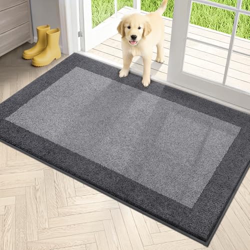 PURRUGS Dirt Trapping Indoor Door Mat, 34" x 60", Light Grey & Grey - color: Light Grey & Grey, size: 34" X 60"