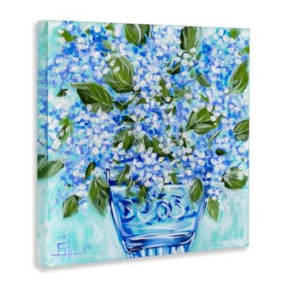 Cool Bouquets Blue Vase Floral, 24 x 24 Inch Canvas Wall Art - color: Blue Vase Hydrangea Bouquet, size: 24"L x 24"W