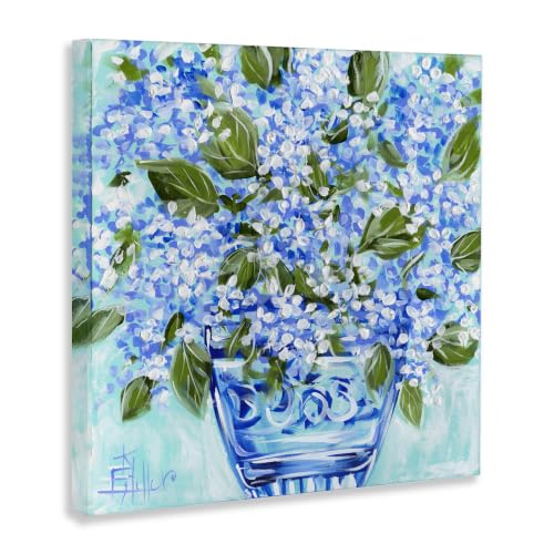 Cool Bouquets Blue Vase Floral, 30 x 30 Inch Canvas Wall Art - color: Blue Vase Hydrangea Bouquet, size: 30"L x 30"W