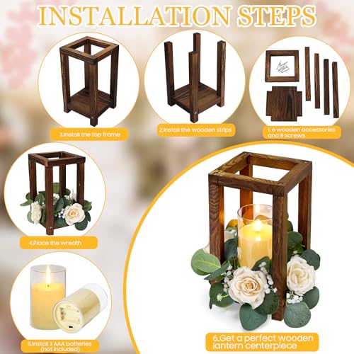 18 Pcs Wooden Lantern Centerpiece - color: Champagne, size: 6 Sets