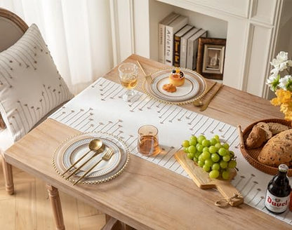 Caflife Taupe Beige Cotton Linen Rustic Boho Table Runner 13x108 Inch Long - color: Taupe Beige, size: 13x108Inch