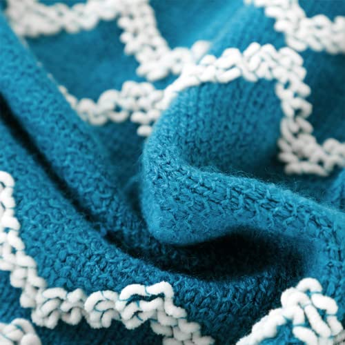 BOURINA Knitted Throw Blanket Boho Chenille Outdoor Blanket,Teal 60x80Inch - color: A-teal, size: 60"×80"