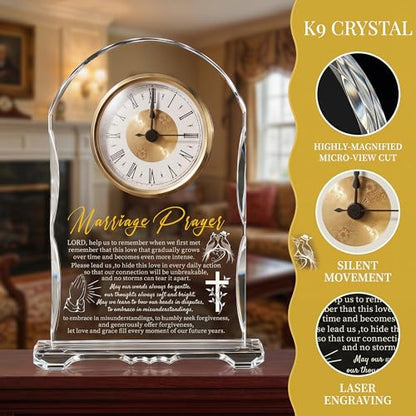 Crystal Clock Wedding Gift for Couples 2026 - Engraved Anniversary, Engagement & Newlywed Keepsake for Bride and Groom, Unique Marriage Present for Mr and Mrs - color: Marriage Prayer