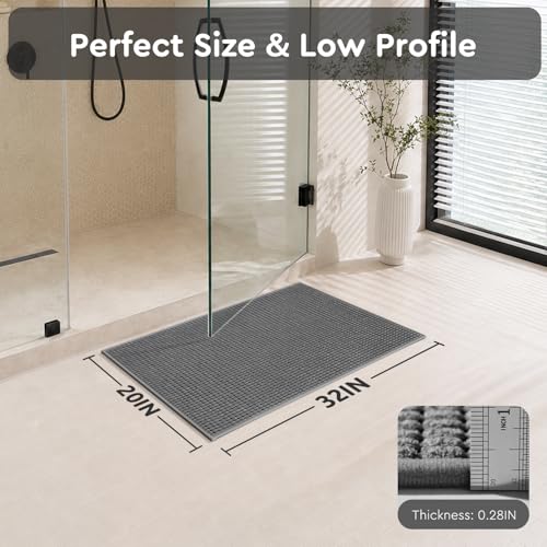 tchdio Bath Mat, Absorbent Bathroom Mat Quick Dry, Thin Bathroom Rugs Fit Under Door, Non Slip Washable Bath Rugs with Solid Rubber Backing, Low Profile Bath Mats for Bathroom, Grey, 20" x 32" - color: Grey, size: 2'8" x 1'8" (Rectangular)
