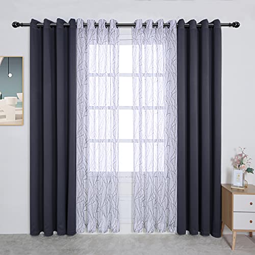 BONZER 침실 거실용 패널 4개 세트 믹스 앤 매치 커튼 - color: 그레이 다크, size: 54"W x 63"L (Pack of 4)