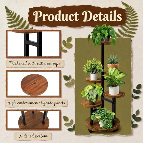 GEEBOBO 5 Tier Plant Stand With 4 Wheels - color: 5 Tier-Brown