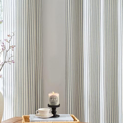 jinchan Linen blend Curtains 63 Inch Blue Stripe on Beige Grommet 2 Panels - color: Blue on Linen, size: 50"W x 63"L (Pack of 2)