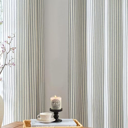 jinchan Linen blend Curtains 63 Inch Blue Stripe on Beige Grommet 2 Panels - color: Blue on Linen, size: 50"W x 63"L (Pack of 2)