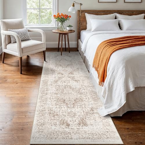 2x8 Washable Runner Rug: Vintage Medallion Kitchen Soft Rugs IvoryBeige - color: Ivory/Beige, size: 2x8