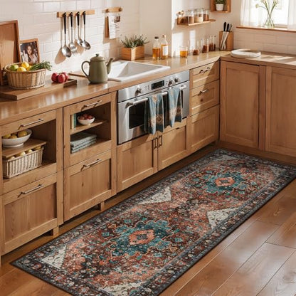 Ciicool 2x6ft Runner Rug,Small Throw Runners for Hallway Kitchen Entryway - color: Brick Red/Dull Teal, size: 2' x 6' (Runner)